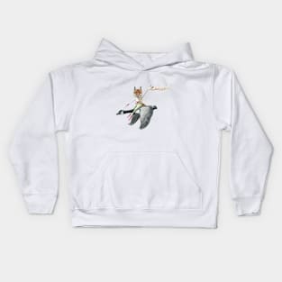 Fox flying with a Canada goose Kids Hoodie